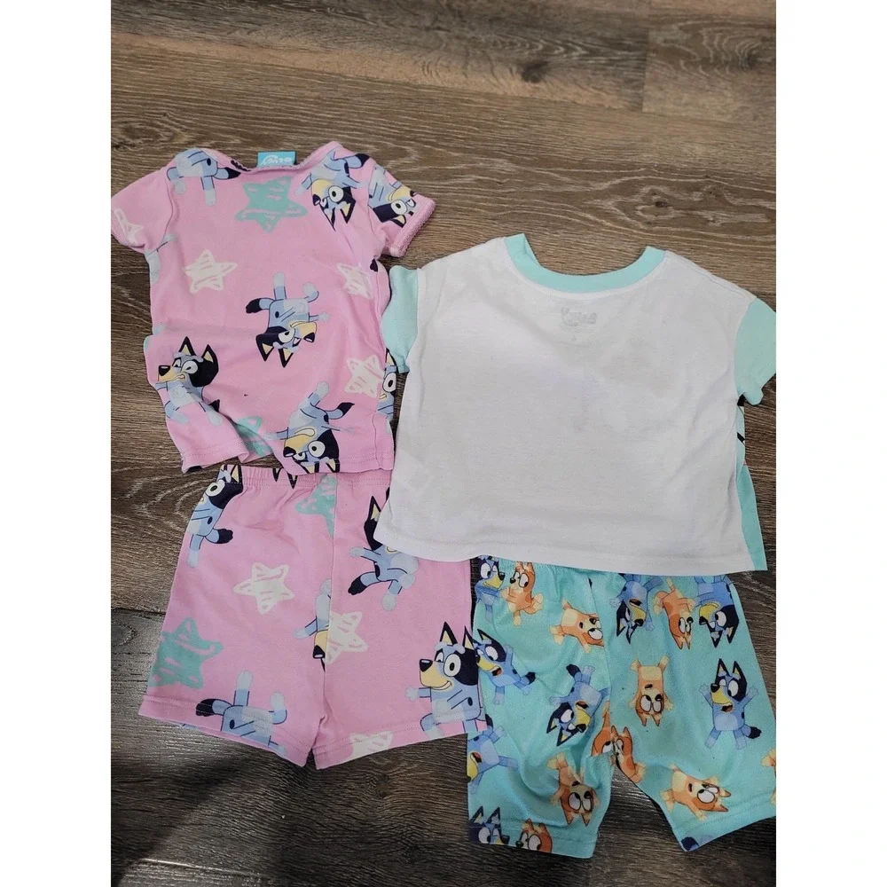 Disney Kids‎ Bluey Pajama Set 4T-4 Pink Aqua Characters Sleepwear Shorts #5